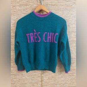 Code x Mode Sweater Blue Pink Tres Chic Spellout Crew Neck Women Small